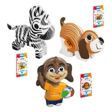 Imagem de Kit 3 Quebra Cabeças 3d Dos Desenhos Animados Lupi Zebra Cão - brw