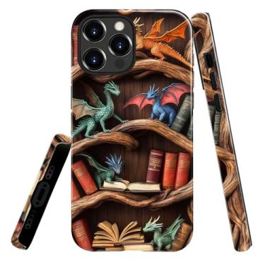 Imagem de heindiy Compatível com iPhone 14 Pro Max, capa brilhante, proteção total, à prova de choque, anti-arranhões, capa de TPU, capas para homem, mulher, estante de dragão fantasioso