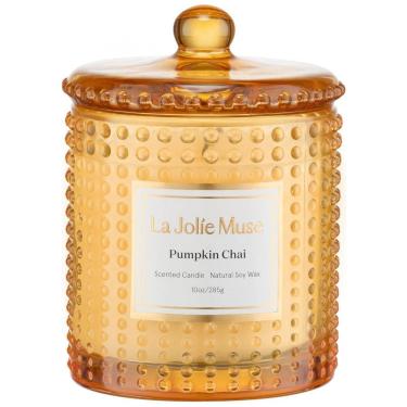Imagem de Velas de Outono LA JOLIE MUSE - Vela de Abóbora com Baunilha Chai Picante 10 oz de Cera de Soja - Queima Limpa por 55 Horas - Decoração de