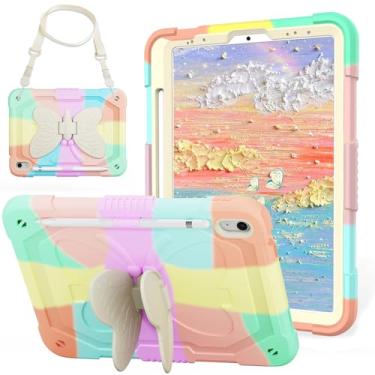 Imagem de ICEELEC Capa para iPad 10ª geração de 11 polegadas / iPad (A16) 11ª geração com alça de ombro/suporte para lápis/suporte, linda capa infantil para meninas para iPad 2022 2025 ouro rosa