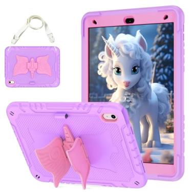 Imagem de ICEELEC Capa para iPad 10ª geração de 11 polegadas / iPad (A16) 11ª geração com alça de ombro/suporte para lápis/suporte, linda capa infantil de unicórnio para iPad 2022 2025 rosa vermelha
