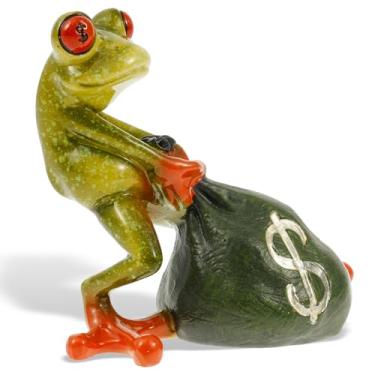 Imagem de Estátua decorativa de sapo engraçada resina sintética sapo estatueta bonito ornamento de casa adequado para loja escritório quarto estante de livros mesa (verde, 1)