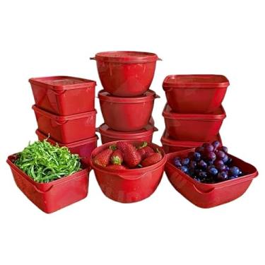 Imagem de Kit 12 Potes cozinha Plásticos Formatos Variados para marmita variados organizadores de alimento (Vermelho)