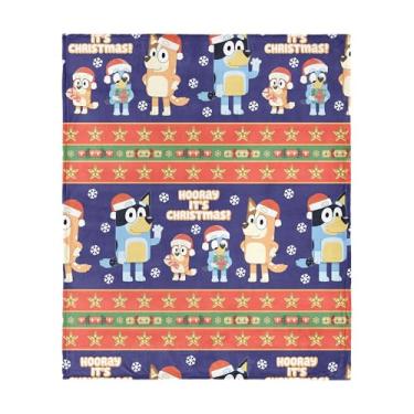 Imagem de Cobertor Bluey Holiday Stripe Heelers personagem toque de seda, decoração de Natal de pelúcia macia para sofá, cama ou presente, 127 x 178 cm