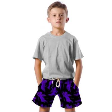 Imagem de Shorts Infantil Bermuda Calção Praia Verão Diabinho Roxo Desenho Arte 