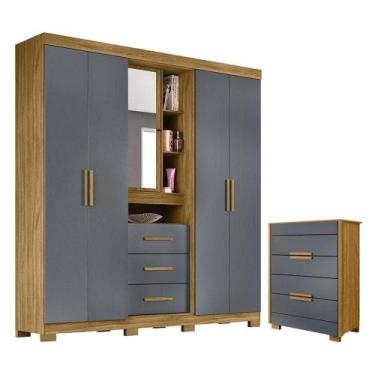 Imagem de Guarda Roupa Solteiro Eldorado E Cômoda Dhara Freijó Cinza - Moval - M
