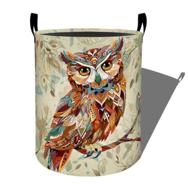 Imagem de Cesta de roupa suja colorida com estampa de coruja abstrata, organizador de cesto de roupa suja dobrável para decoração de banheiro, caixa de armazenamento de roupas de brinquedo para quarto 40 x 40