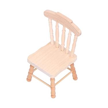 Imagem de Generic Cadeira de Casa de Bonecas Em Miniatura 1:12, Modelo de Mobília de Bétula para Colecionadores de Casa de Boneca, Adequada para Crianças, Brinquedo de Fantasia (Cadeira simples de madeira
