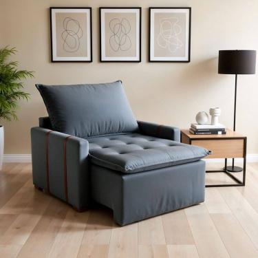 Imagem de Poltrona do Papai Retrátil e Reclinável Base Madeira Maciça Orfeu Cinza