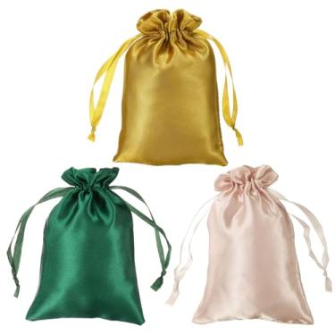 Imagem de Sacos de cetim com cordão, pacote com 30, 15 x 20 cm, mini sacolas de presente para festa de joias de aniversário, Natal, champanhe verde, dourado