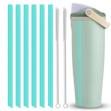 Imagem de 6 peças de substituição de canudo compatível com garrafa de água Owala FreeSip Sway de 850 g, canudos transparentes reutilizáveis, sem BPA, com 2 limpadores de palha (ciano)