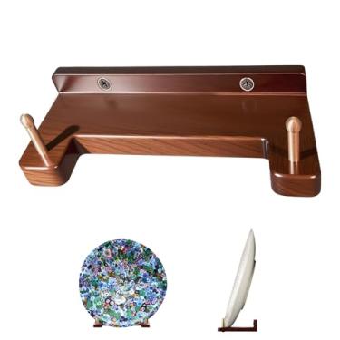Imagem de Cabides de placa de madeira de acácia para suporte de placa decorativa de parede para pratos de 15 a 40 cm, tigelas e ganchos de parede para placa de arte para exibição