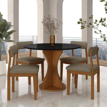 Imagem de Mesa Redonda Cosença Com 4 Cadeiras Estofadas Fre/pto/s.capuccin - M.a