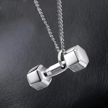 Imagem de Colar com barra fitness para homens e mulheres com pingente de haltere fitness academia presente para levantadores de peso, One Size, Aço inoxidável, Sem Pedra Preciosa