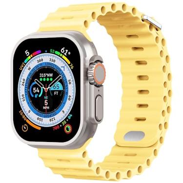 Imagem de AIRPROCE Compatível com Apple Watch Ocean Bands 38 mm, 40 mm, 41 mm, 42 mm, 44 mm, 45 mm, 49 mm, pulseira esportiva de silicone macio para iWatch Ultra SE Series 8 7 6 5 4 3 2 1 Sport Edition para mulheres e homens (42/44/45/49 mm, Sunglow)