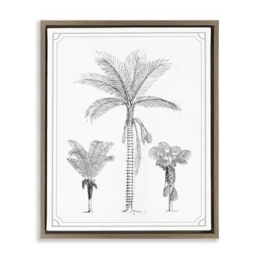Imagem de Stupell Industries Arte de parede em tela flutuante emoldurada marrom com desenho de trio de palmeiras, design por Lettered and Lined, 78 x 63 cm