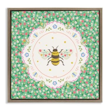 Imagem de Stupell Industries Arte de parede Spring Bee Delicate Florals com moldura dourada flutuante, design por Angela Steahling, 63 x 63 cm