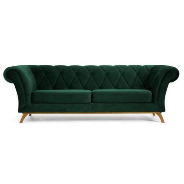 Imagem de Sofá 280cm 4 Lugares Base Madeira Império C-303 Veludo Verde Musgo - Domi