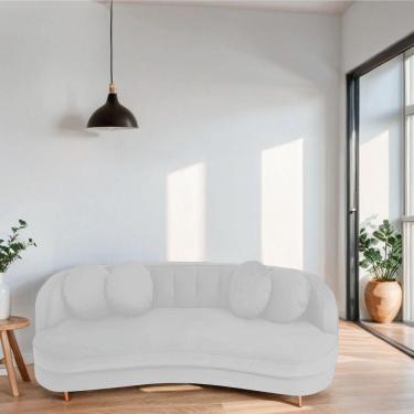 Imagem de Sofá Curvo 3 Lugares Orgânico Sala Recepção Escritório Decorativo Luxo Panamá 185cm Bouclé Cor Branco