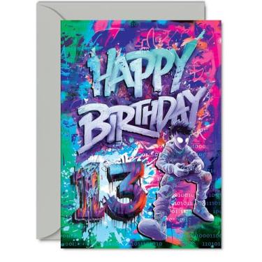 Imagem de Giftzie Cartões de aniversário de 13 anos para meninos e meninas - Epic Gamer - Cartão de feliz aniversário para meninos de 13 anos sobrinha filho irmão neta, cartões comemorativos A5 aniversário