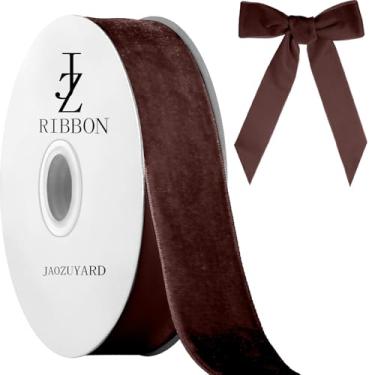 Imagem de JaoZuyard Fita de veludo marrom 2,5 cm x 10 metros fita de veludo marrom para embrulho de presente decoração de Natal Dia dos Namorados Halloween artesanato grinaldas suprimentos decoração contínua de