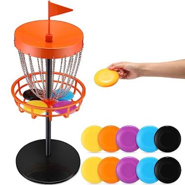 Imagem de Lenwen Cestas de mini disco de golfe de 73 cm com 10 discos voadores, conjunto de golfe de disco para crianças, mini disco de golfe, conjunto de iniciante de golfe para jogos, praia, interior e exterior