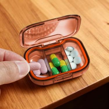 Imagem de Caixa organizadora de comprimidos transparente portátil para viagem, estojo compacto para comprimidos para armazenamento diário de vitaminas, 2 peças (marrom)