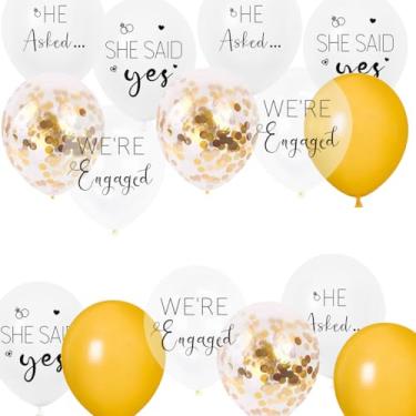 Imagem de Balões de festa de noivado HE ASKED, SHE SAID YES WE'RE ENGAGED Balões de confete dourado de látex para chá de panela, noivado, despedida de solteira, decoração de festa de casamento