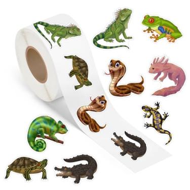 Imagem de 500 Pcs Cartoon Reptile Animal Stickers Roll Waterproof Vinyl for Birthday Party Decorations Supplies Favors Water Bottles Scrapbook Laptops Suitcases Skateboards Luggage Computer Mobile Phone