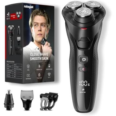 Imagem de rategist Navalha elétrica sem fio para homens: barbeador 3 em 1 para barba/nariz/costeletas - kit de viagem impermeável IPX7, preto brilhante