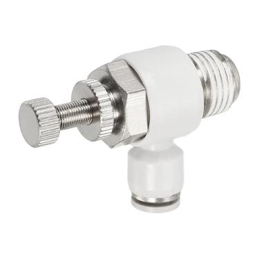 Imagem de PATIKIL Válvula de controle de fluxo de ar pneumática, tubo de 5/32 polegada OD x rosca NPT macho de 1/4 polegada, adaptador de válvula de interruptor de cotovelo de 90 graus, encaixe de linha de ar