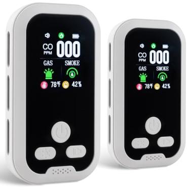 Imagem de Detector de fumaça e monóxido de carbono plugue 5 em 1 e alarme de gás natural combustível, com temperatura e umidade, tela HD para casa, cozinha, trailer (2 pacotes)