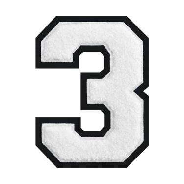 Imagem de Patch de número de chenille branco de 15 cm – aplique bordado grande universitário para jaquetas, camisas, moletons com capuz, bolsas e jeans – decoração de roupas DIY, uniforme de equipe e presente