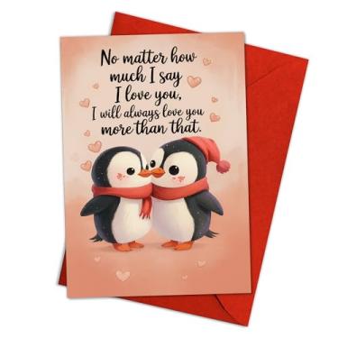 Imagem de Podagree Cartão de Dia dos Namorados I Love You More Than That Penguin para marido ou esposa de parceiro, design fofo de amor animal, cartão de felicitações doce 20 x 13 cm com envelope