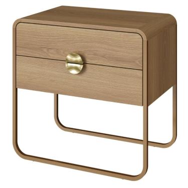 Imagem de Mesa De Cabeceira Orgânica Luna Artesano 60 Cm (largura) Em Mdp Hanover Duas Gavetas Base Metal Dour