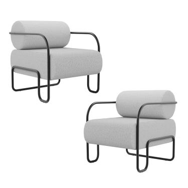 Imagem de Kit 02 Poltronas Decorativas Orgânica Living Miska Linho Cinza Claro - Desk Design