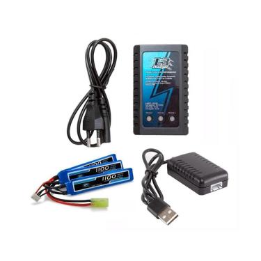 Imagem de Kit Bateria Airsoft Lipo 11.1v-3s - 1100mah + Carregadores