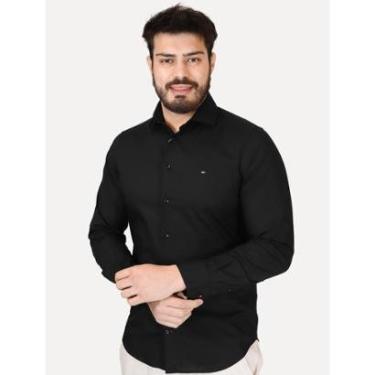 Imagem de Camisa Tommy Hilfiger Masculina Slim THFlex Poplin Preto-Masculino