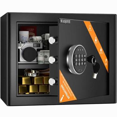 Imagem de WASJOYE Cofre de armário para casa – cofre à prova de fogo com teclado digital trava de chave de segurança, cofres de segurança para casa, escritório, hotel, dinheiro, documentos, joias, passaporte