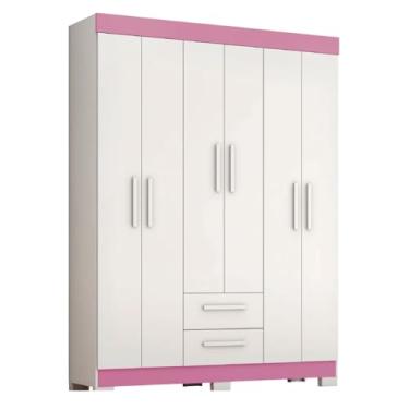 Imagem de Guarda Roupas Casal Juvenil 6 Portas 2 Gavetas Libano Branco/Rosa Notável