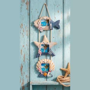 Imagem de Porta Retrato Parede Trio Decoração Oceano Casa Praia 60cm