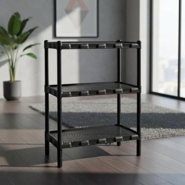 Imagem de Estante Grande 68 Cm Plástica Preta 3 Prateleiras Modelo Agraplast Mil