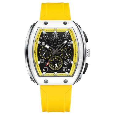 Imagem de FANMIS Relógios masculinos exclusivos, retangulares, esportivos, relógio de pulso branco com mostrador digital analógico duplo cronógrafo, design punk legal, à prova d'água, pulseira de silicone