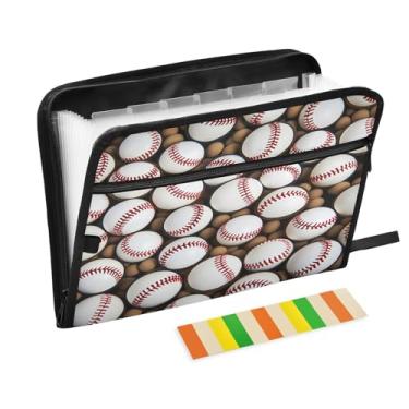 Imagem de Wassud Bolas de beisebol lisas com 13 bolsos, organizador de arquivos sanfonados, pastas expansíveis com abas e adesivos, organizador de pastas de documentos de recibo de papel tamanho carta A4 para