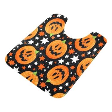 Imagem de Burbuja Tapete de banheiro Jack O Lantern Pumpkins, tapete de banho absorvente de pelúcia macio, base antiderrapante para piso de banheiro, oval em forma de U