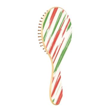 Imagem de CEBUGI Escovas de cabelo de madeira listradas de bengala doce de Natal com almofada de ar - massagem no couro cabeludo circulação sanguínea para todos os tipos de cabelo