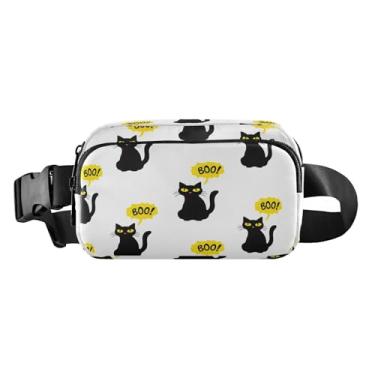 Imagem de CEBUGI Pochetes de caminhada para homens e mulheres, pochetes pretas para gatos do Dia das Bruxas modernas resistentes à água com cinto ajustável para treino, viagem, corrida