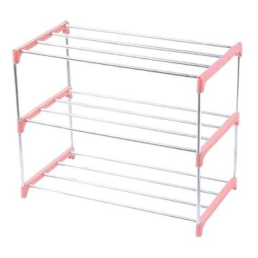 Imagem de MotiveTech Sapateira, Prateleira Premium para Sapatos, Organizador Prático e Compacto com Múltiplas Camadas para de Entrada, Quarto e Sala de Estar, Rosa de 3 Camadas, 43cm X 26cm X 38cm
