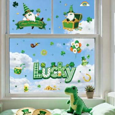 Imagem de ANATTASOUL Adesivo de janela estática do Dia de São Patrício com adesivos de janela de anões e palavras da sorte, 1 folha reutilizável para vidro, 120 cm x 30 cm, adesivo de janela dupla face
