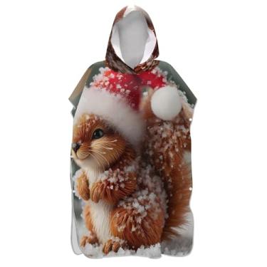 Imagem de TSENQUE Lindo poncho de surf de Natal esquilo para adultos trocador de roupas de banho com capuz roupão masculino feminino poncho com capuz